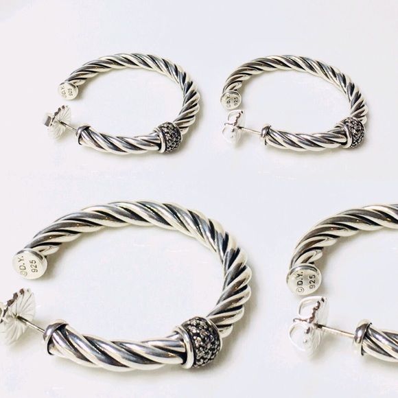 David Yurman Cable Classics Diamond Hoop Earrings - Picture 4 of 8